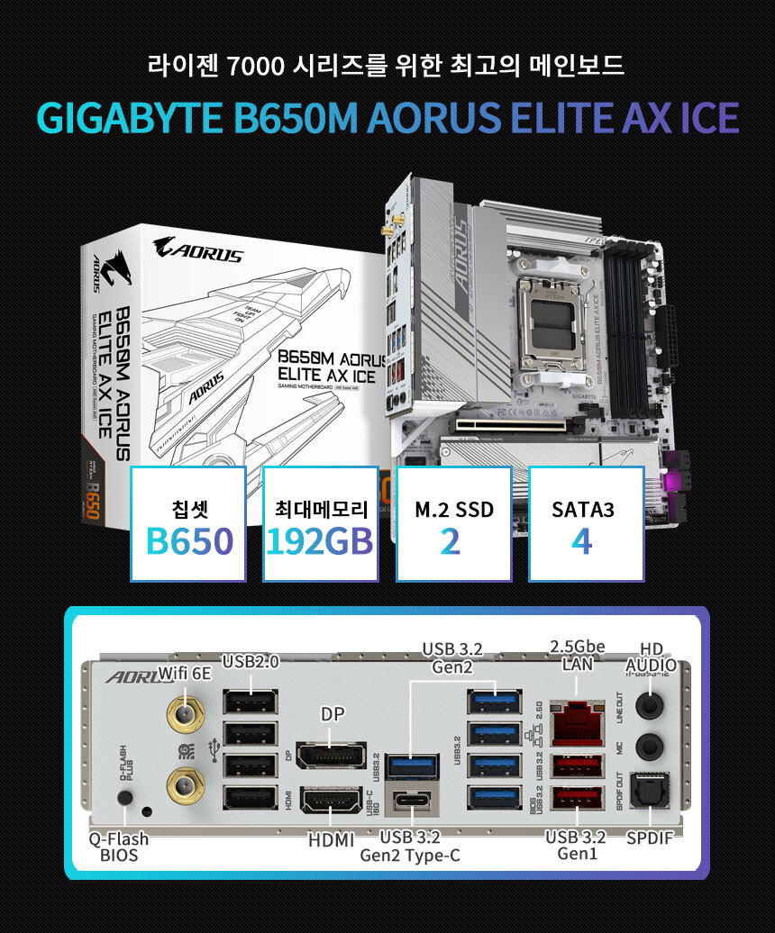 메인보드 GIGABYTE B650M AORUS ELITE AX ICE