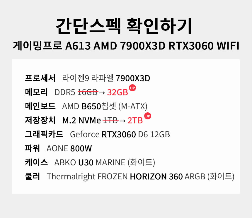 스펙 간편보기 게이밍프로 a613