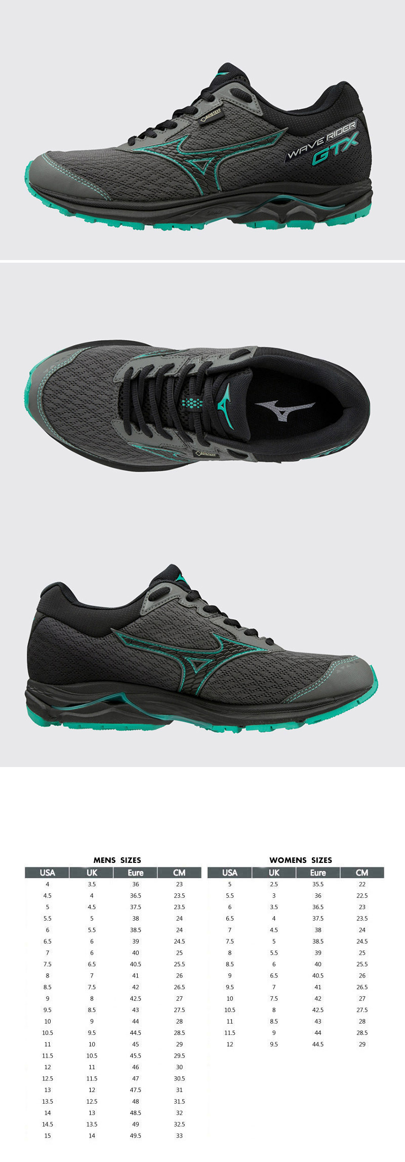 gunmetal shoes for women on Mizuno Wave Rider 22 Gtx Women S Running Shoes J1gd187905 Ebay