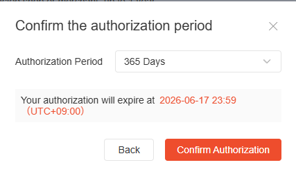 Confirm the authorization period