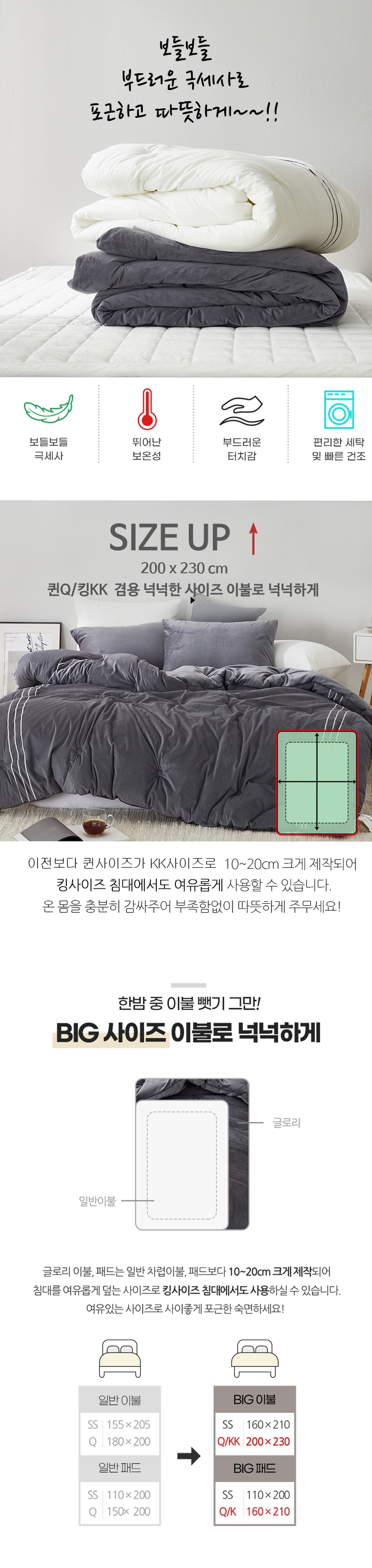 따뜻한 호텔침구 2밀리극세사 겨울패드 킹 K 2컬러 상세 이미지 5