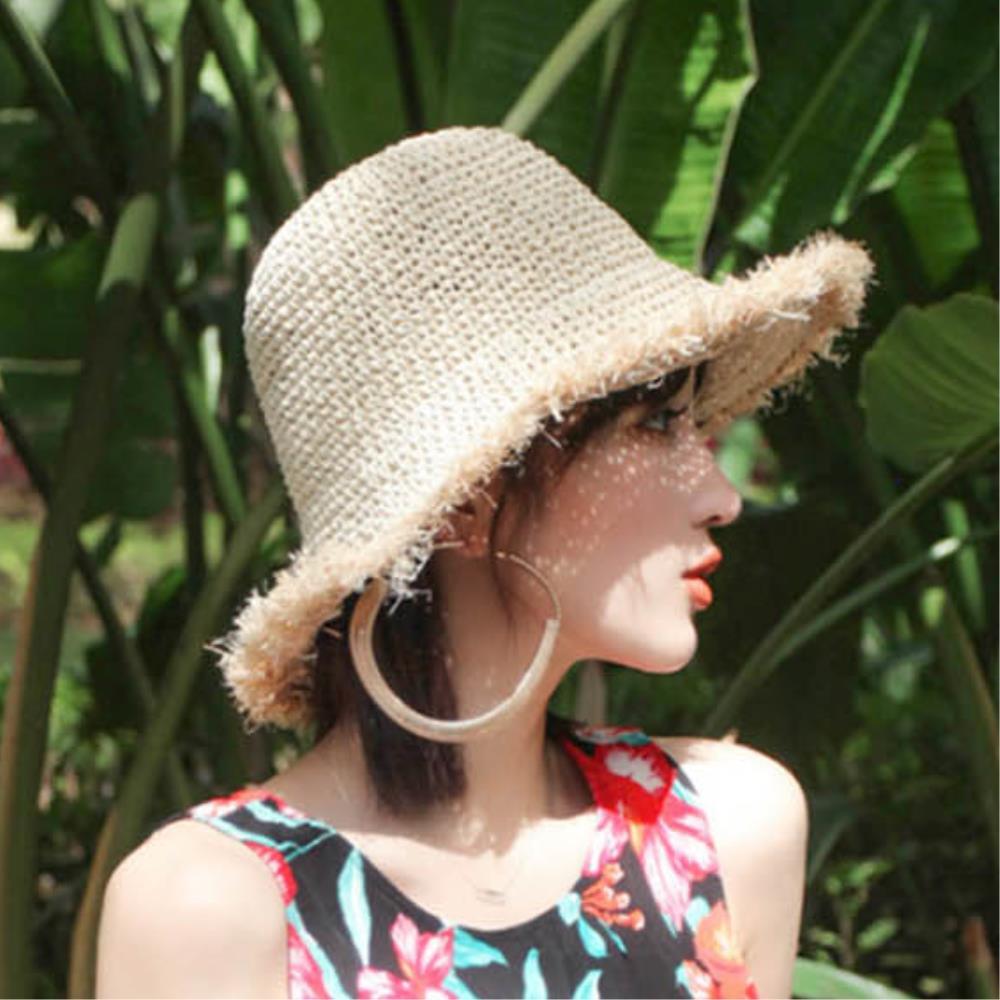 자외선차단 귀여운 여성 밀짚 벙거지 모자 여행 휴가