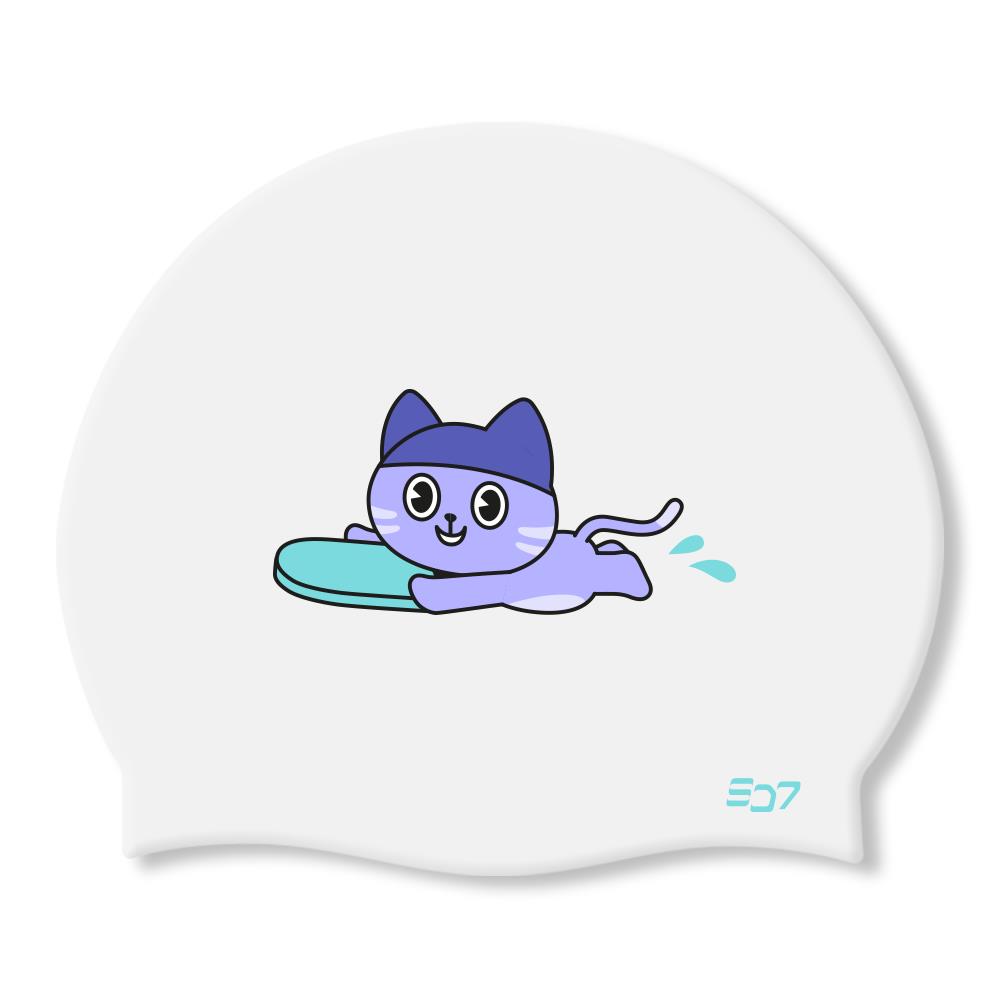 귀여운 고양이 실리콘 화이트 수영모자 수모 수영모 바다 해변