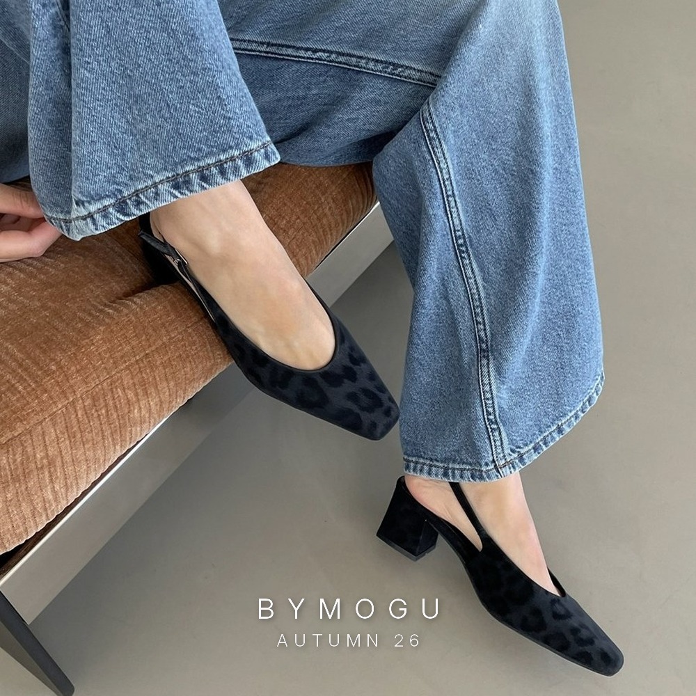바이모구 가을 신상 레오파드 스퀘어토 슬링백힐 트렌디 데일리 슈즈