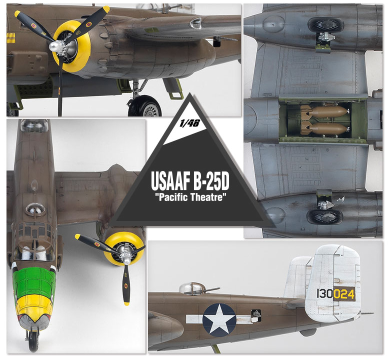 Academy 1/48 USAAF B-25D Pacific Theatre Aircraft Bomber Pla model kit #12328