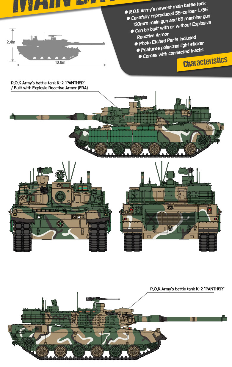 Academy Vehicle 1 35 Scale Plastic Model  Kit ROK  Army  K2 