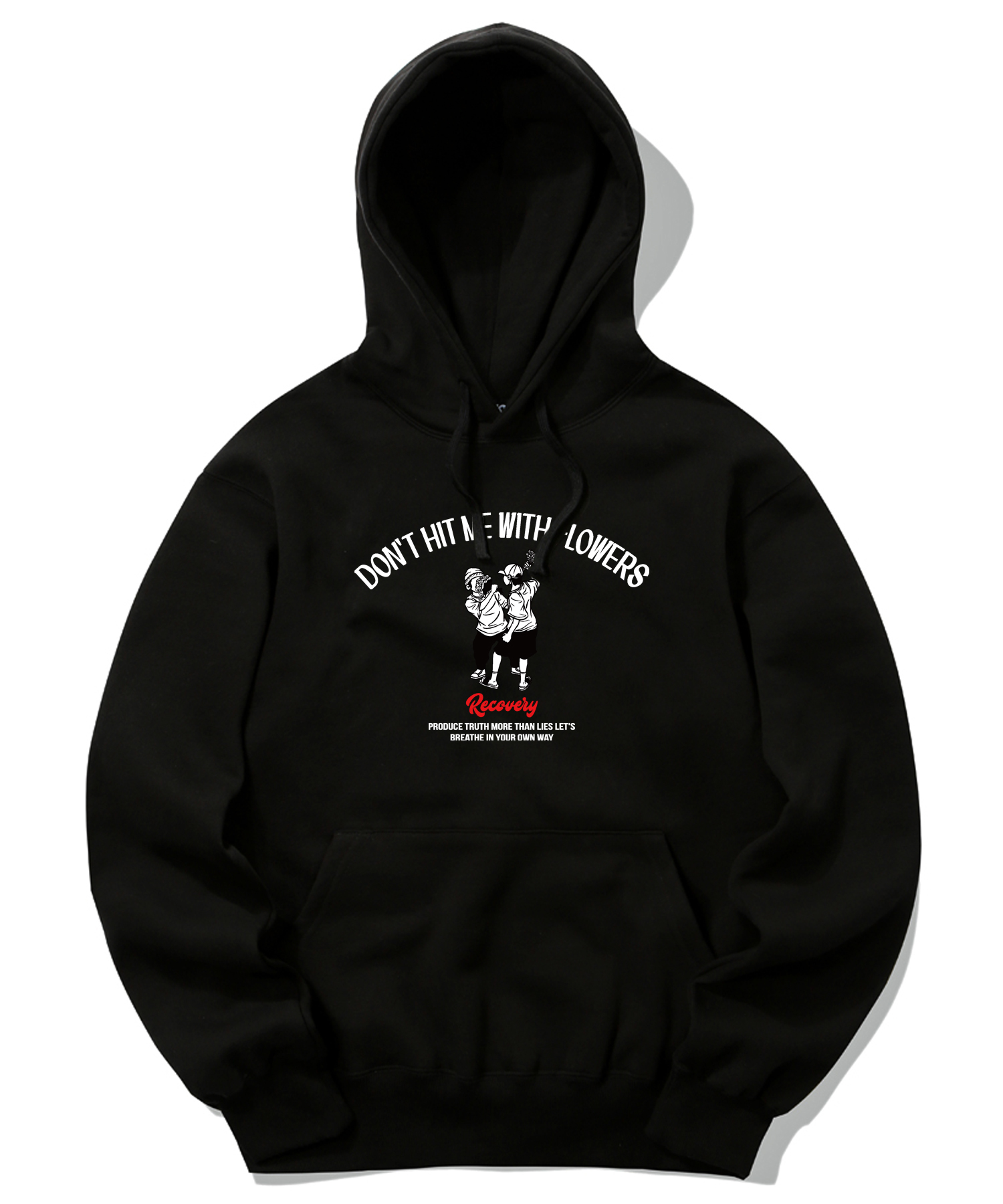 DON’T HIT ME WITH FLOWERS GRAPHIC HOODIE - BLACK