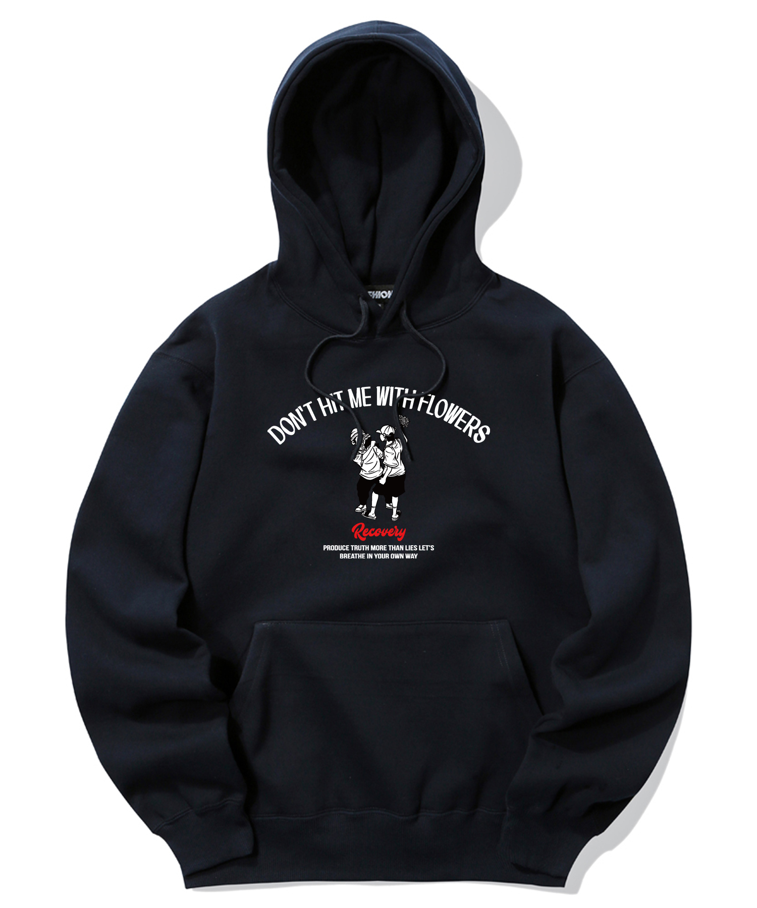 DON’T HIT ME WITH FLOWERS GRAPHIC HOODIE - NAVY
