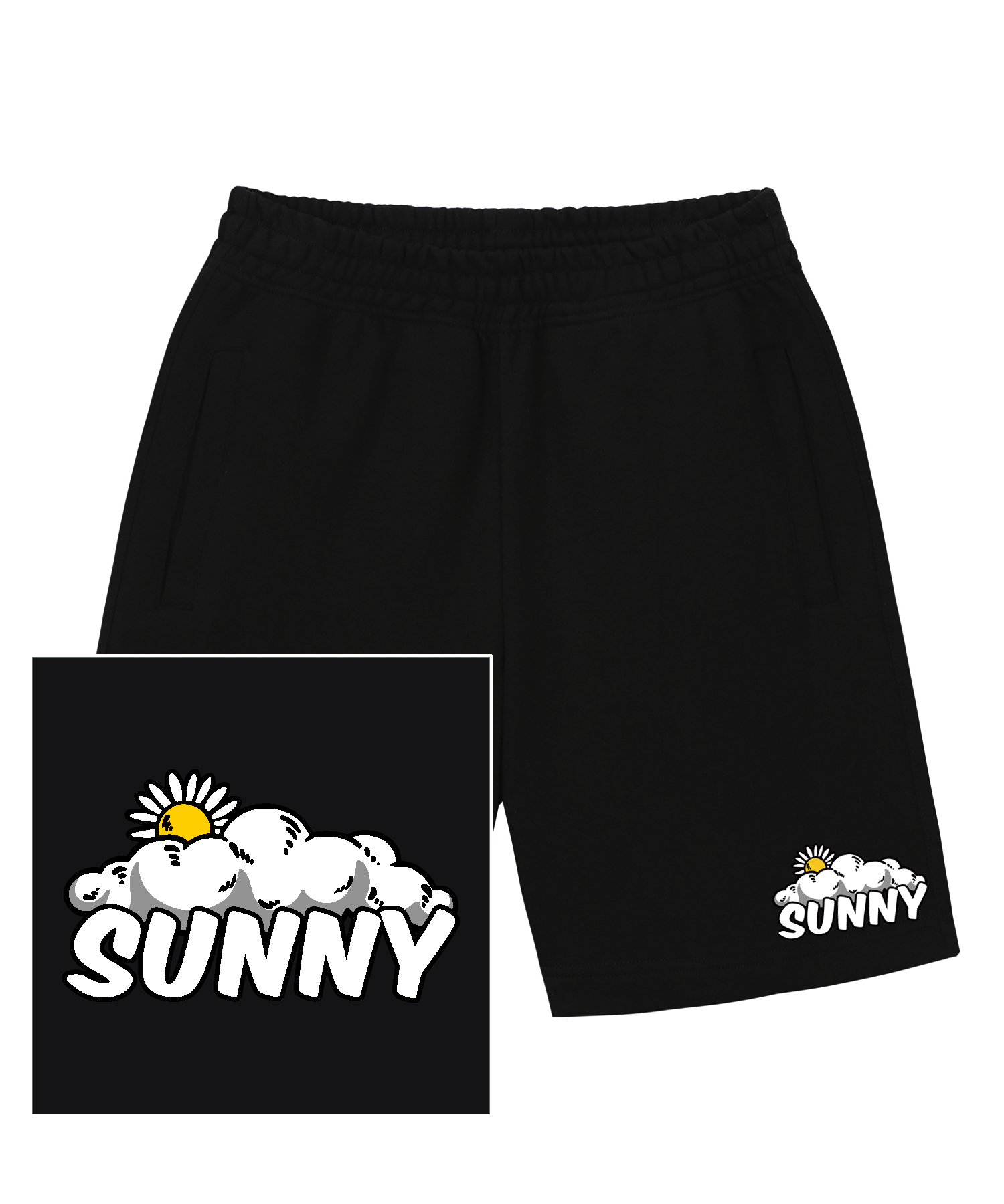 SUNNY&amp;CLOUD LOGO SWEAT HALF PANTS - BLACK