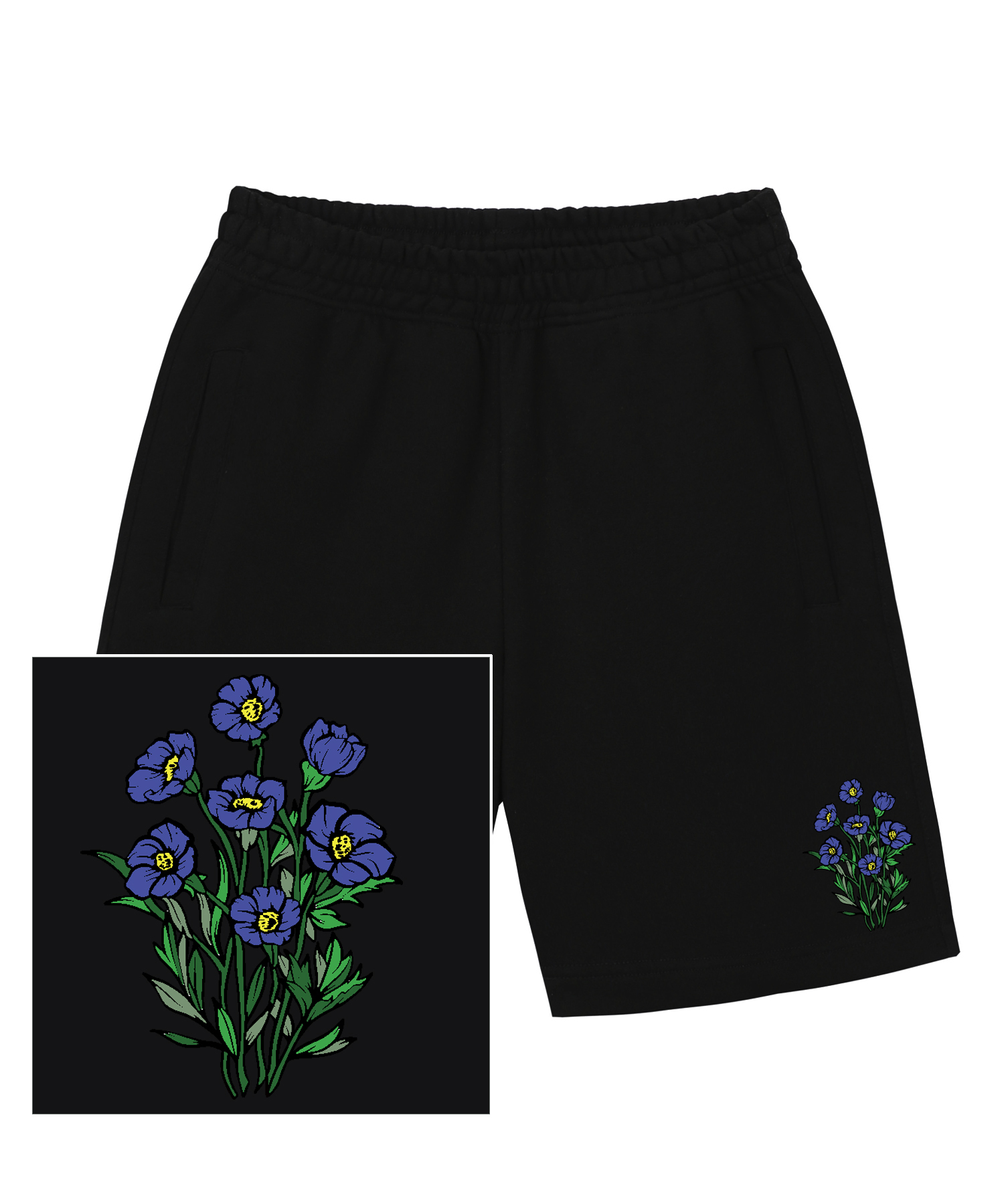 BLUE FLOWER BUNDLE LOGO SWEAT HALF PANTS - BLACK