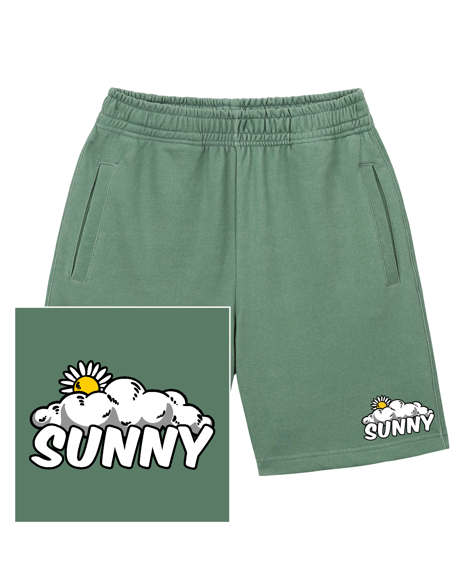 SUNNY&amp;CLOUD LOGO SWEAT HALF PANTS - PIGMENT GREEN