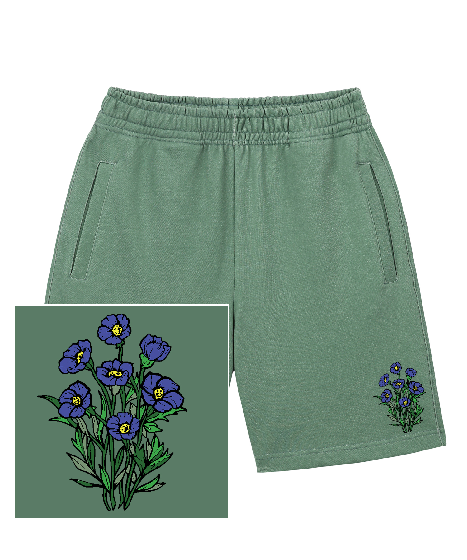 BLUE FLOWER BUNDLE LOGO SWEAT HALF PANTS - PIGMENT GREEN