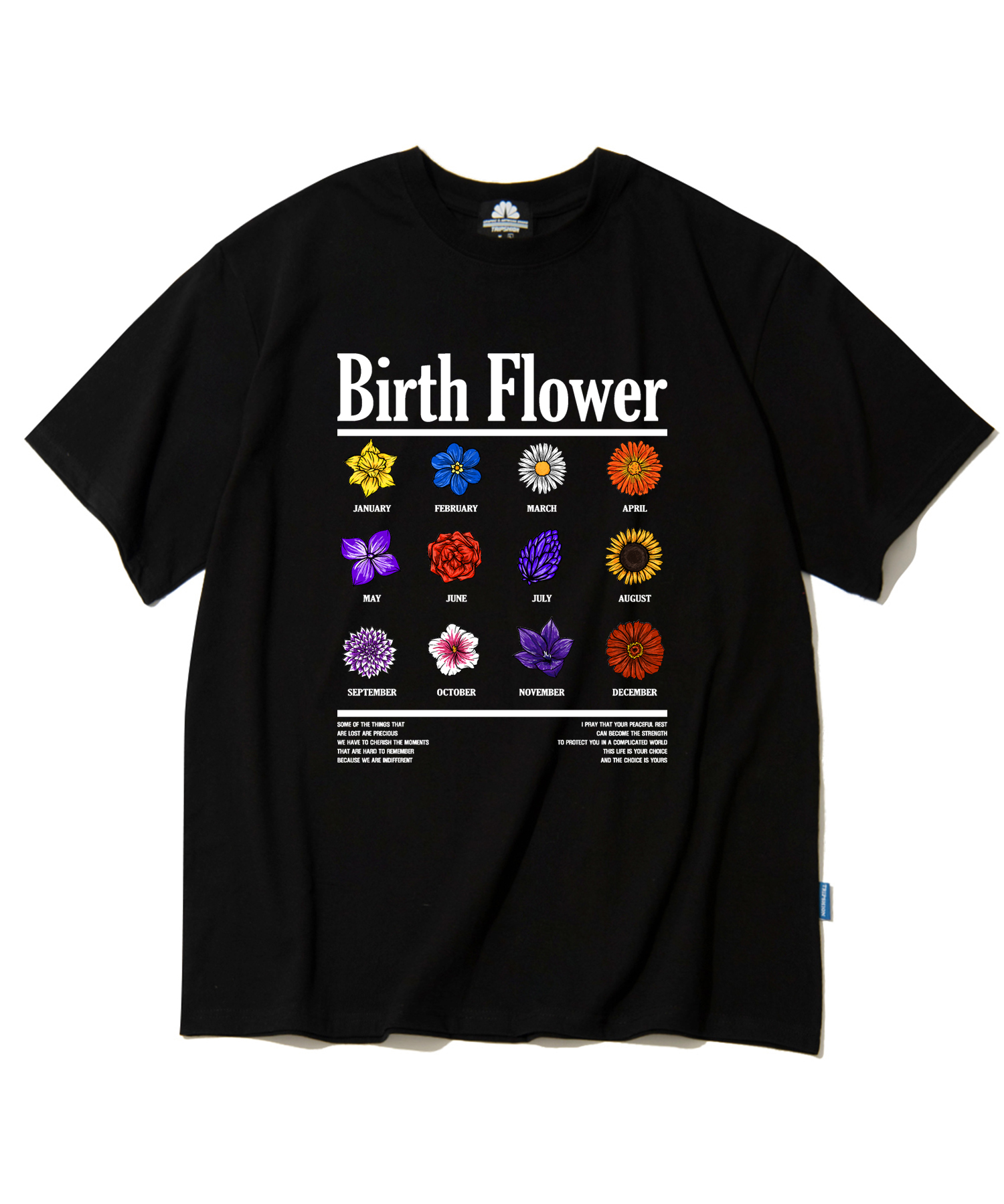 BIRTH FLOWER GRAPHIC T-SHIRTS - BLACK