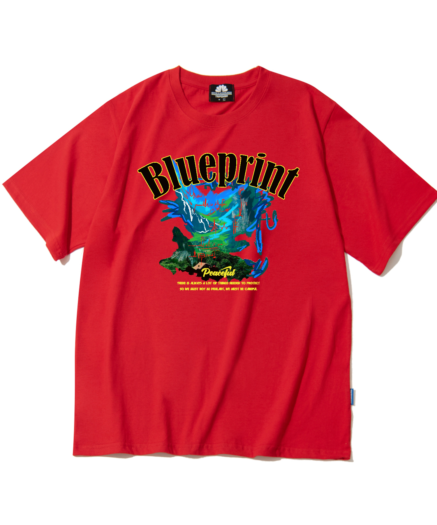 BLUE PRINT GRAPHIC T-SHIRTS - RED