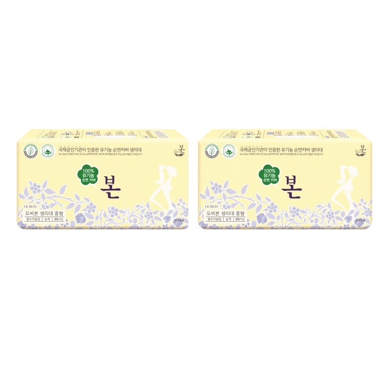 유기농본 생리대 중형 30P 2팩 4팩 6팩 8팩 구성