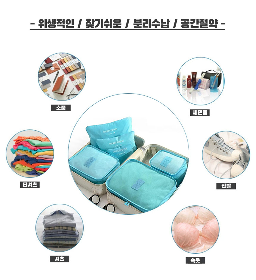 캐리어 여행용 파우치 6종 정리팩 이너백 세면도구 상세 이미지 7