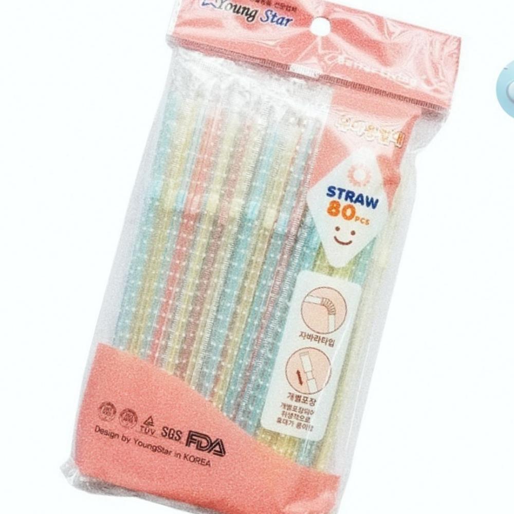 Oce 자바라 스트로우 일회용 주름 어린이 빨대 개별 포장 80p 꺽이는 개별 빨대 커피 음료 스틱 어린이집 음료