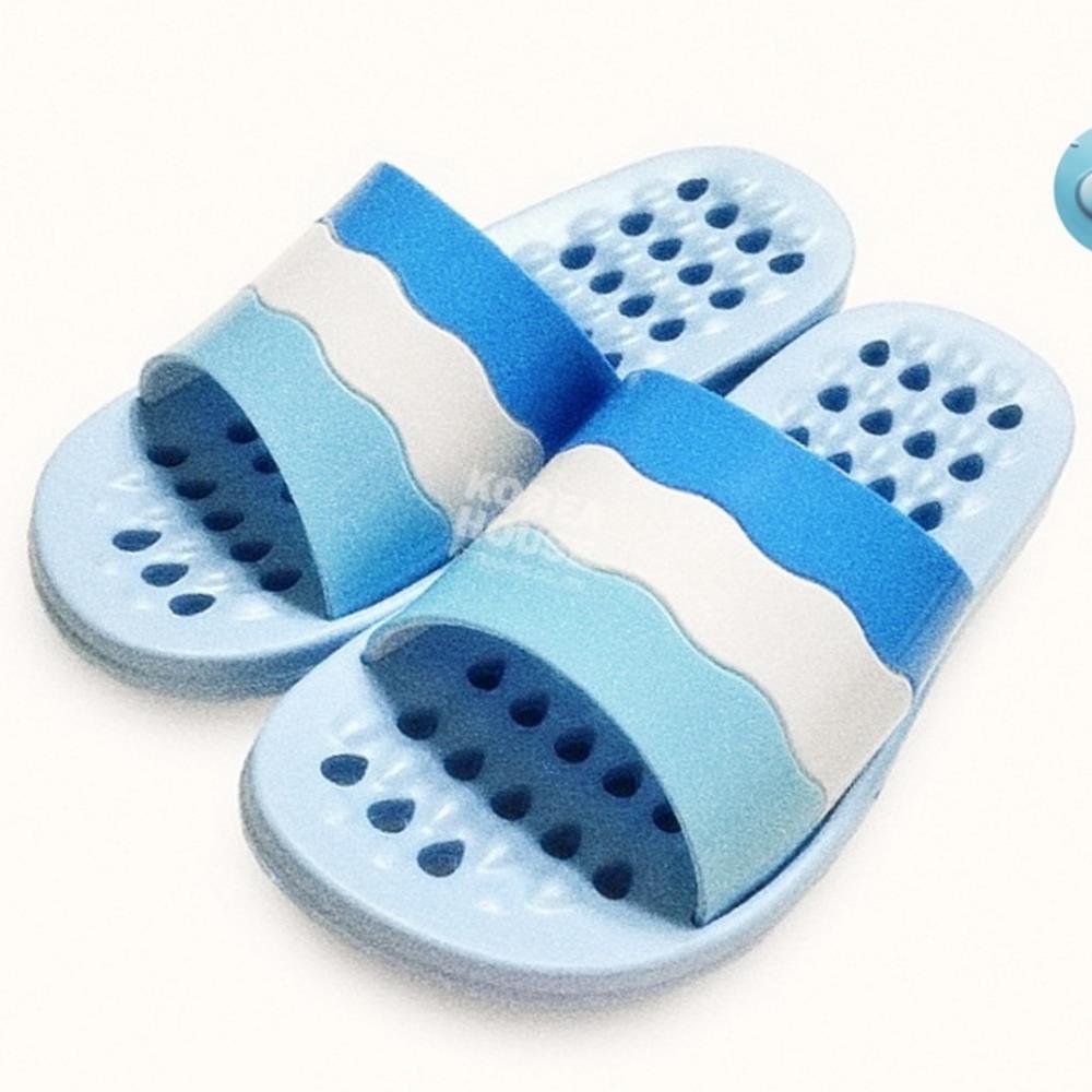 Oce 물 잘 빠지는 욕실 화장실 신발 트임 욕실화 물결블루 EVA 소재 지압 발바닥 물청소 세차장