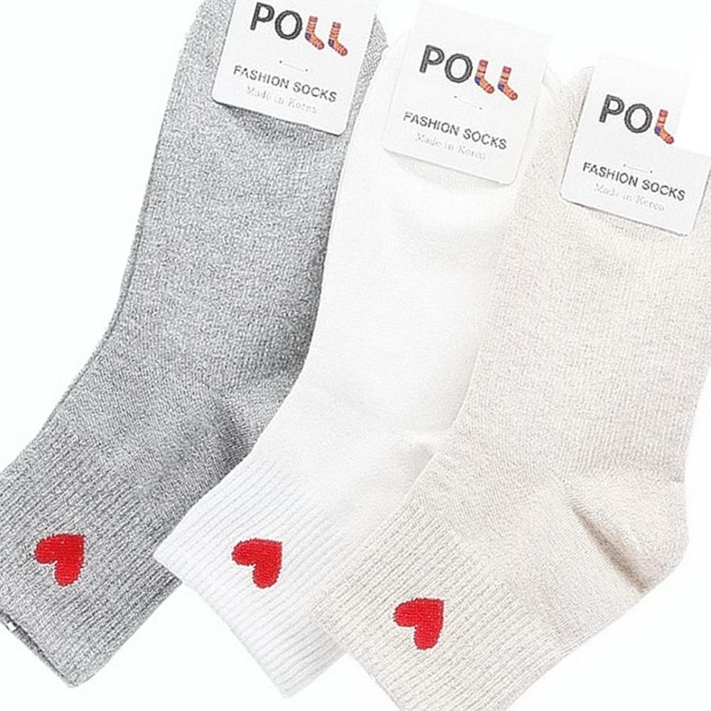 Oce 여성 중목 면혼방 국산 빨간 하트 양말 베이지3켤레 woman stocking 청소년 교복 스니커즈 운동화 얀말