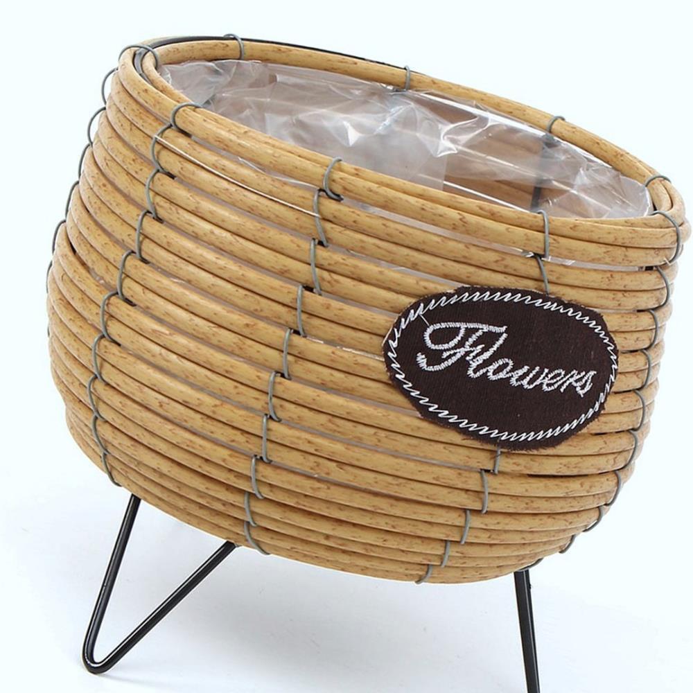 Oce 수공예 등나무 패턴 뜨개 화분 꽃꽂이 바구니 브라운 센터피스 소품 화분 커버 플라워 basketry