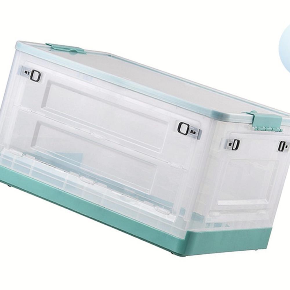 Oce 투명 폴딩 정리함 바퀴 박스 그린 90L 차 수납 상자 작은 창고 진열장 프라스틱 상자