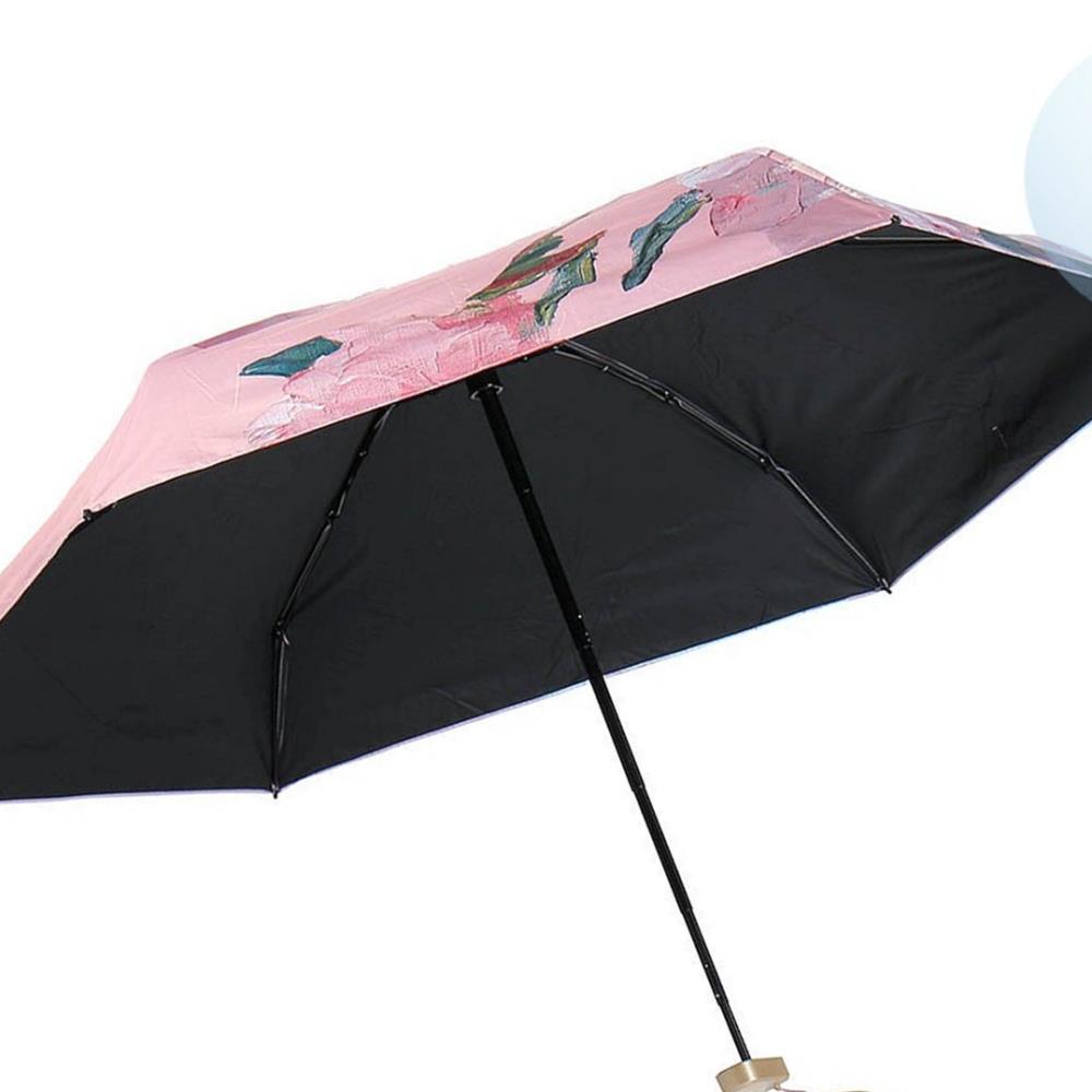Oce 컬러아트 암막 6단 초미니 우산겸 양산 블랙 피오니 접는 수동 양우산 튼튼한 우양산 초경량 휴대용 양산