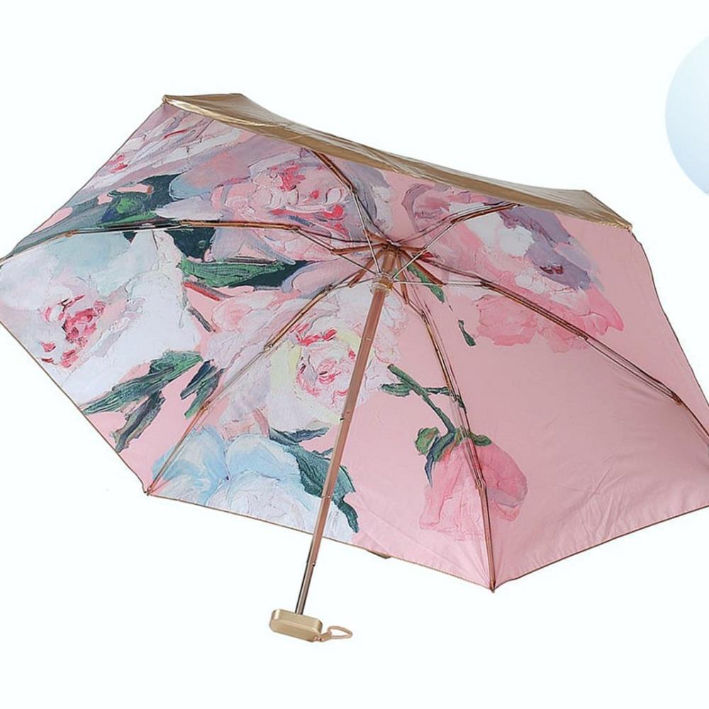 Oce 컬러아트 암막 6단 초미니 우산겸 양산 골드 피오니 비비드 칼라 우산 초경량 휴대용 양산 컴팩트 작은 우양산