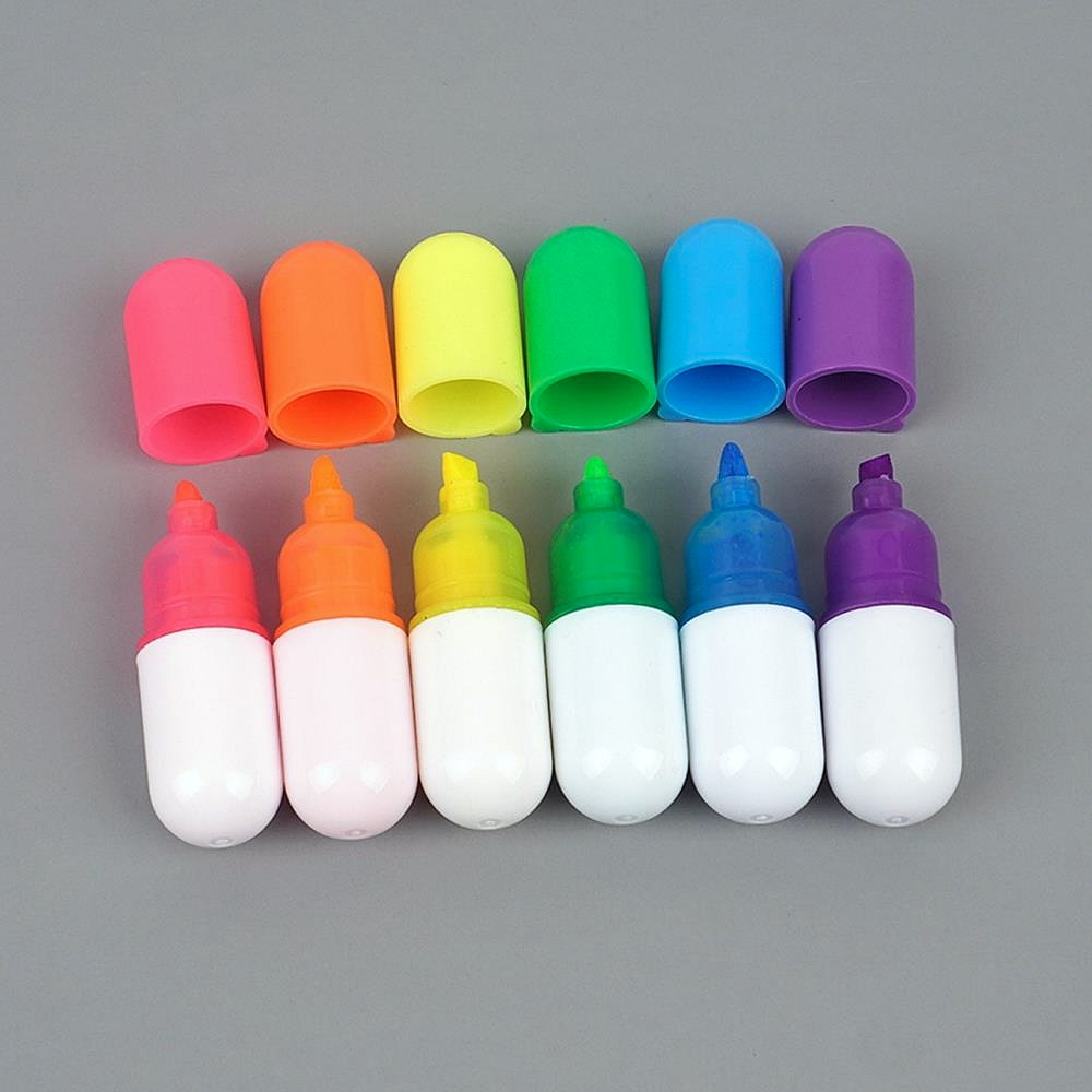 Oce 미니 알약 뚜껑 형광 마킹펜 6p 학생 필기류 밑줄펜 마크 색칠