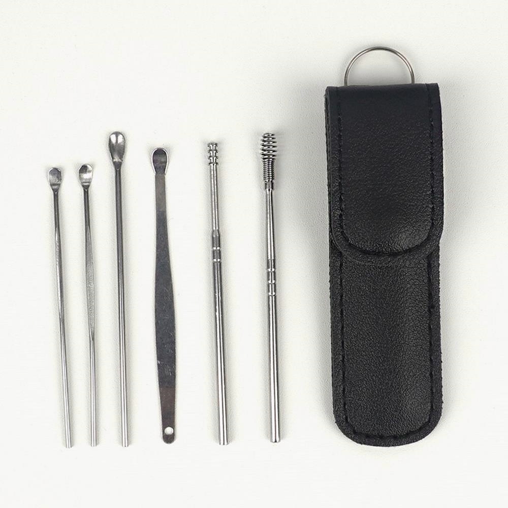 Oce 휴대용 파우치 일자 나선 귀파개 6P earpick 귀지 청소기 휴대용 귀파개