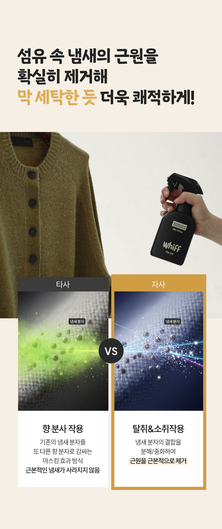 타사 향 분사 vs 위프 탈취 소취 비교