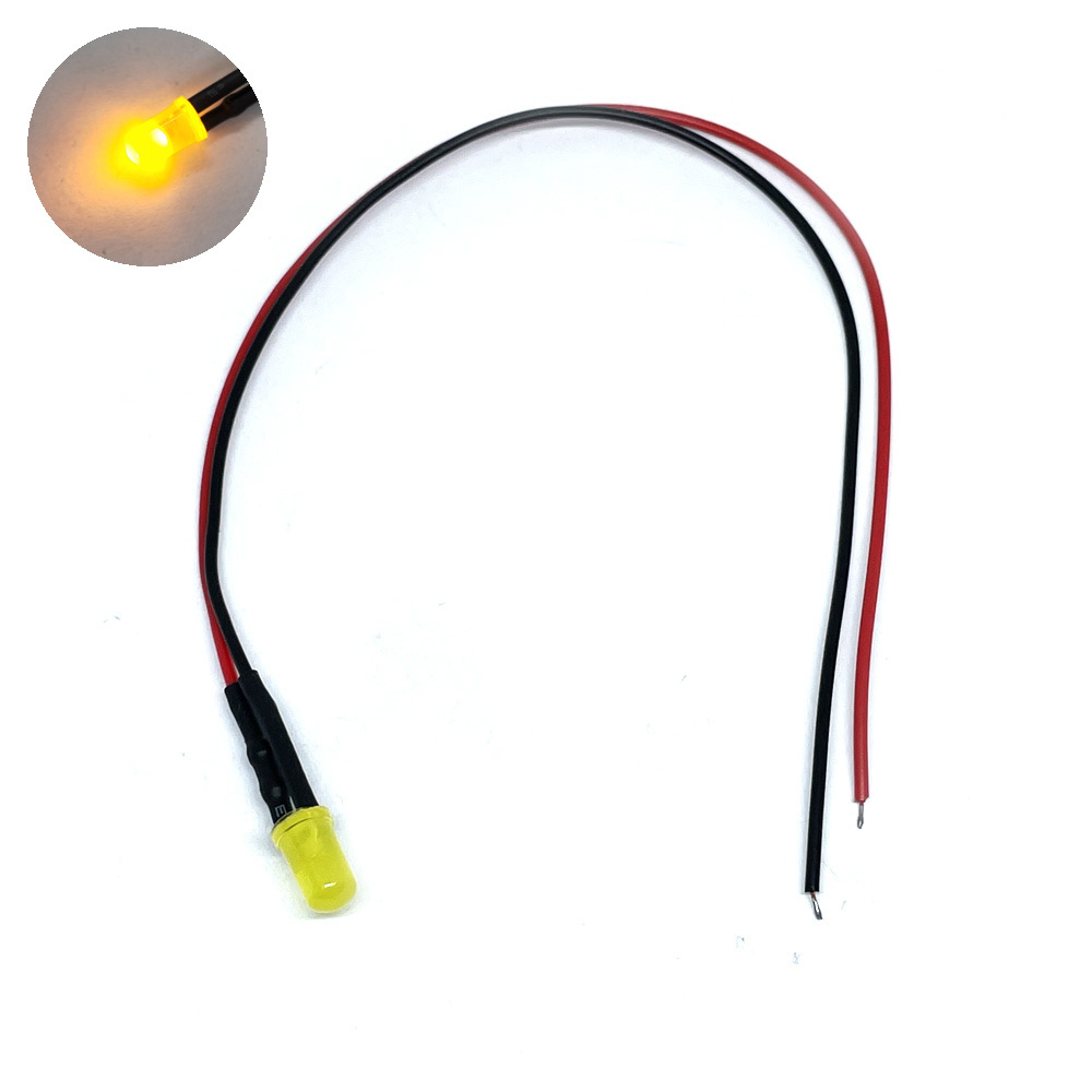 12V 5mm DIP LED 발광다이오드 옐로우 하네스 케이블 20cm (HAL6402)