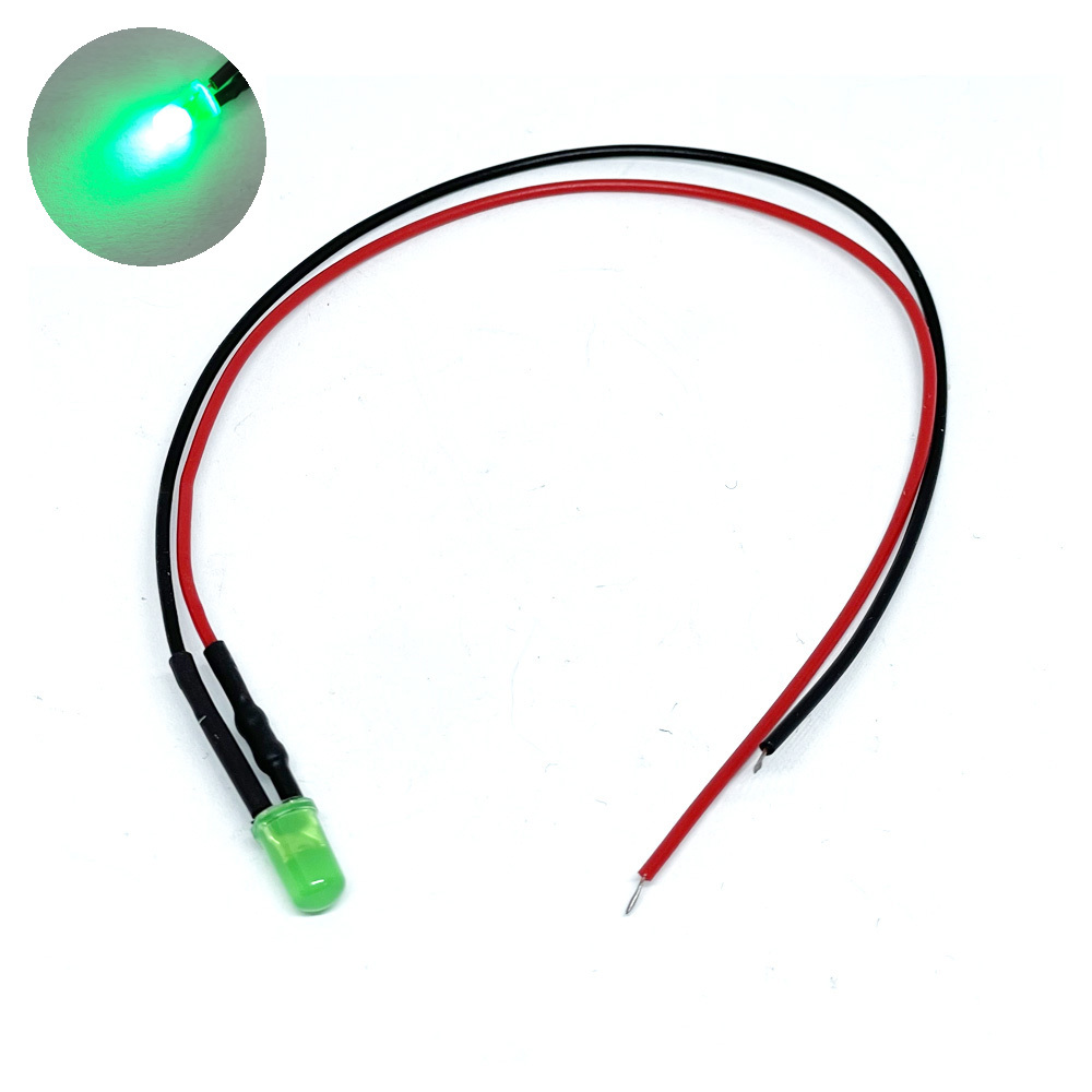 12V 5mm DIP LED 발광다이오드 그린 하네스 케이블 20cm (HAL6403)
