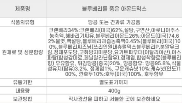 블루베리아몬드믹스400g