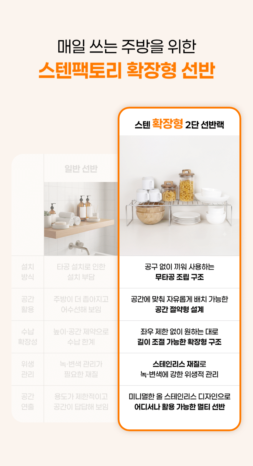 스테인레스 다용도 주방 확장형 선반 랙 상세 이미지 28