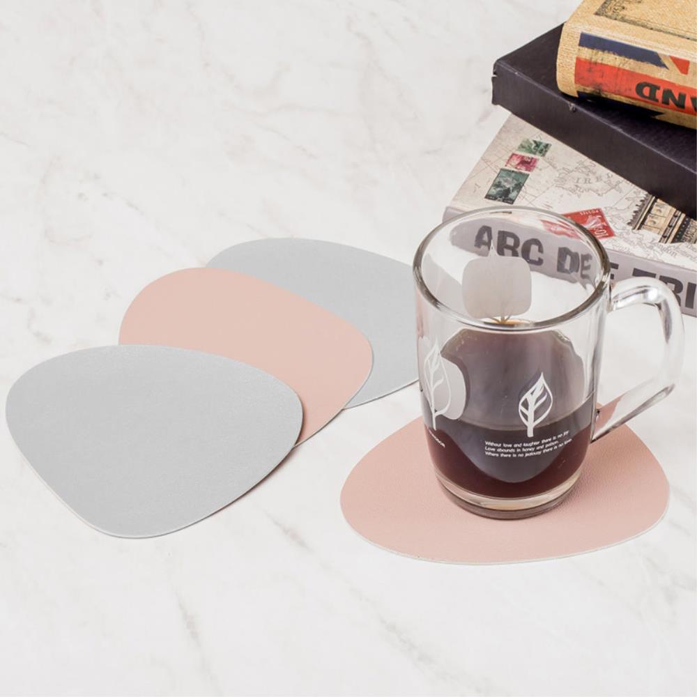 가죽 컵받침 4p세트 핑크+실버  4개 잔받침 커피잔받침 컵코스터